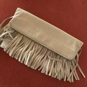 B-low the belt Fringe Tan Clutch Bag